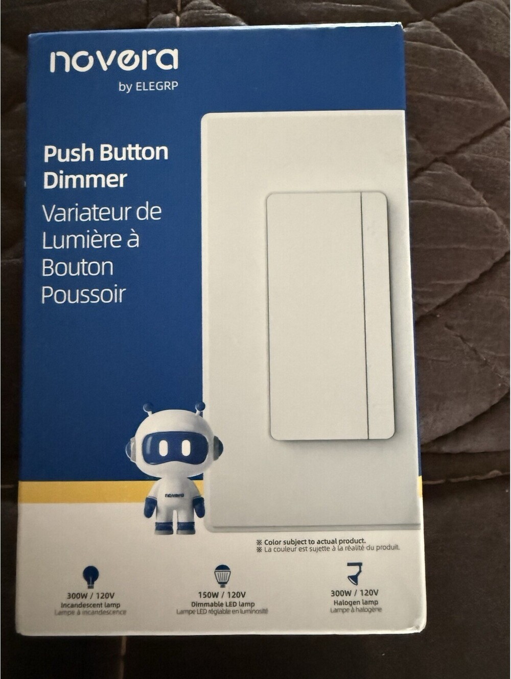 Push Button Dimmer, EDM25BM Single Pole 3 Way 1 White With Wall Plate